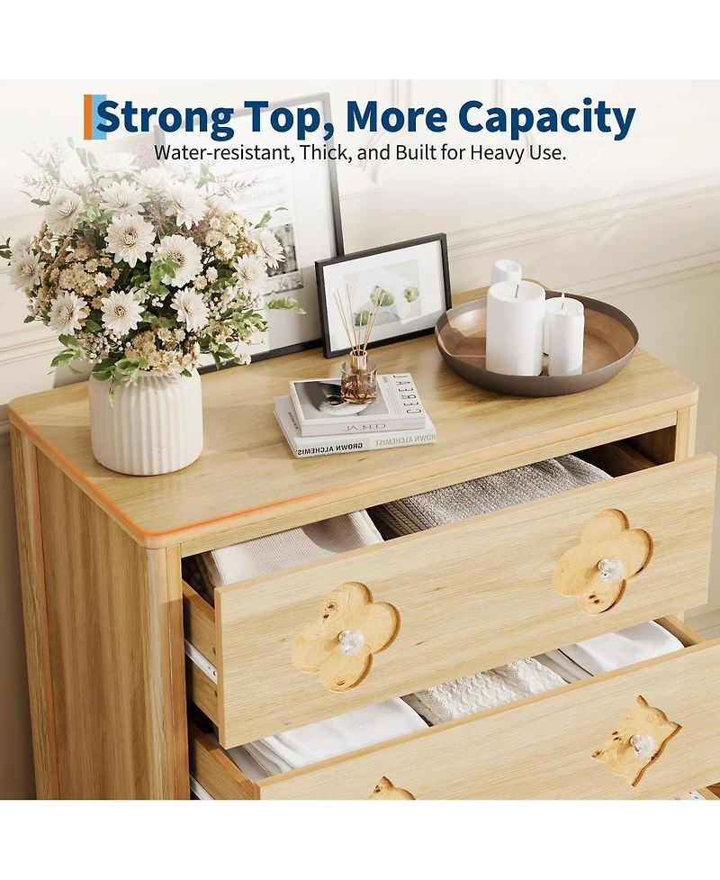 gaomon 30.4" Tall 3 Drawer Wood Dresser with Decorative Fronts and Crystal Knobs, Bedroom Storage Chest