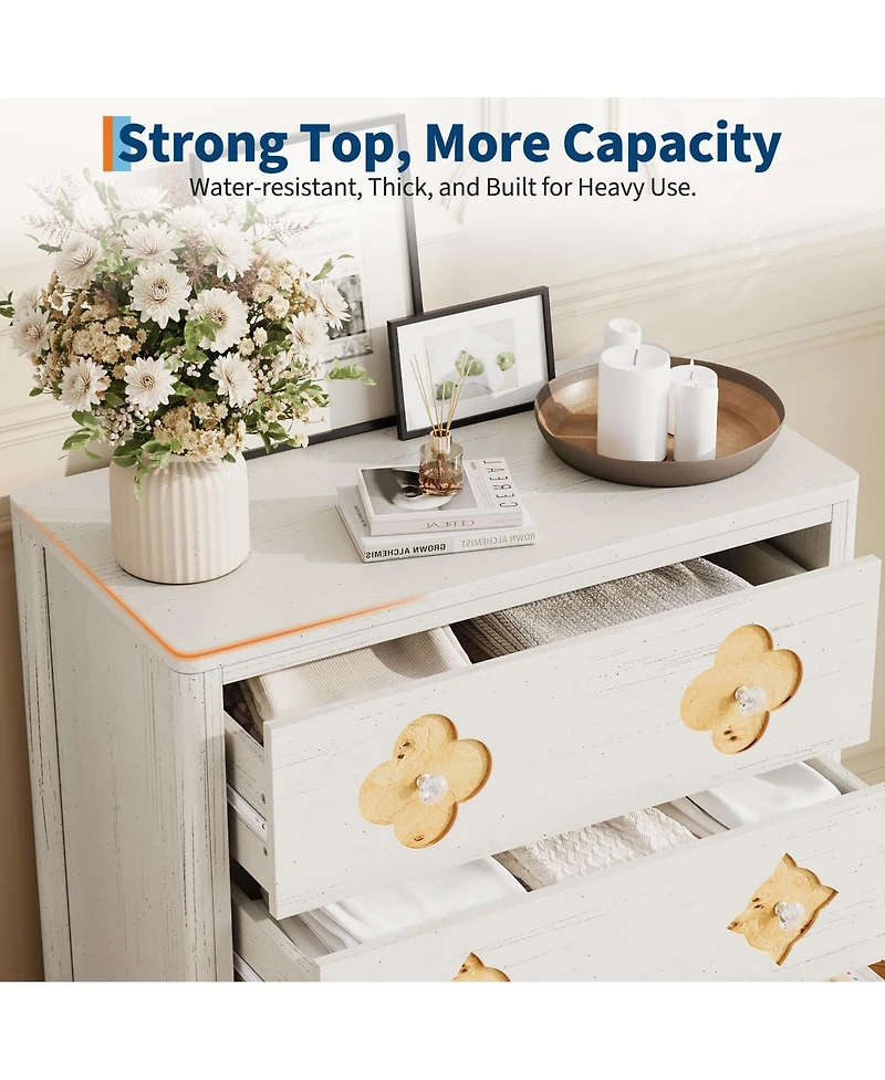 gaomon 30.4" Tall 3 Drawer Wood Dresser with Decorative Fronts and Crystal Knobs, Bedroom Storage Chest