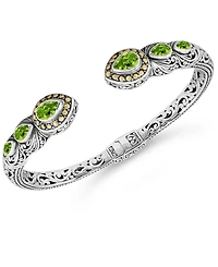 Devata Peridot and Ubud Cuff Bracelet Sterling Silver 18K Gold Accents