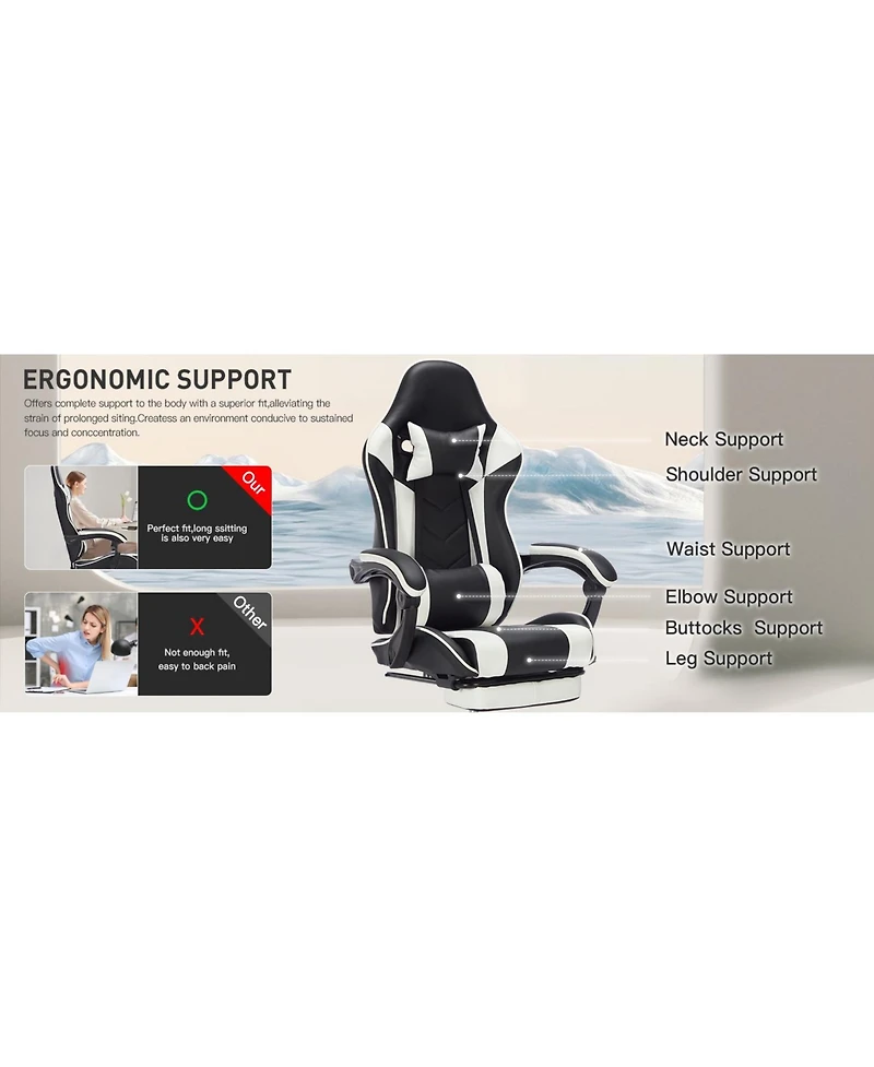 Flynama Massage Gaming Chair with Footrest,Ergonomic Gamer Chair