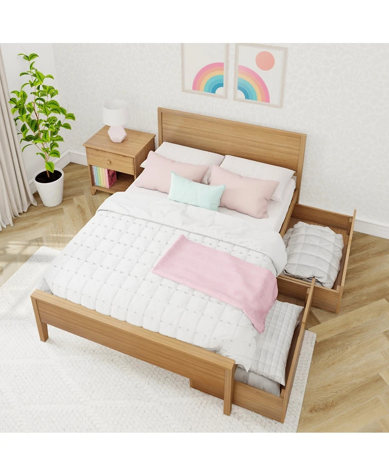 Max & Lily Classic Full-Size Bed with Panel Headboard and Storage Drawers, Pecan