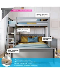 Max and Lily L-Shaped Twin over Full Bunk Bed with Bookcase Desk, Clay