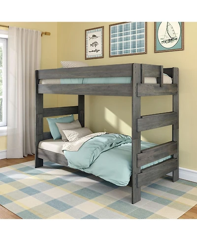 Max and Lily Twin over Bunk Bed, Farmhouse Solid Wood Beds for Kids, Driftwood