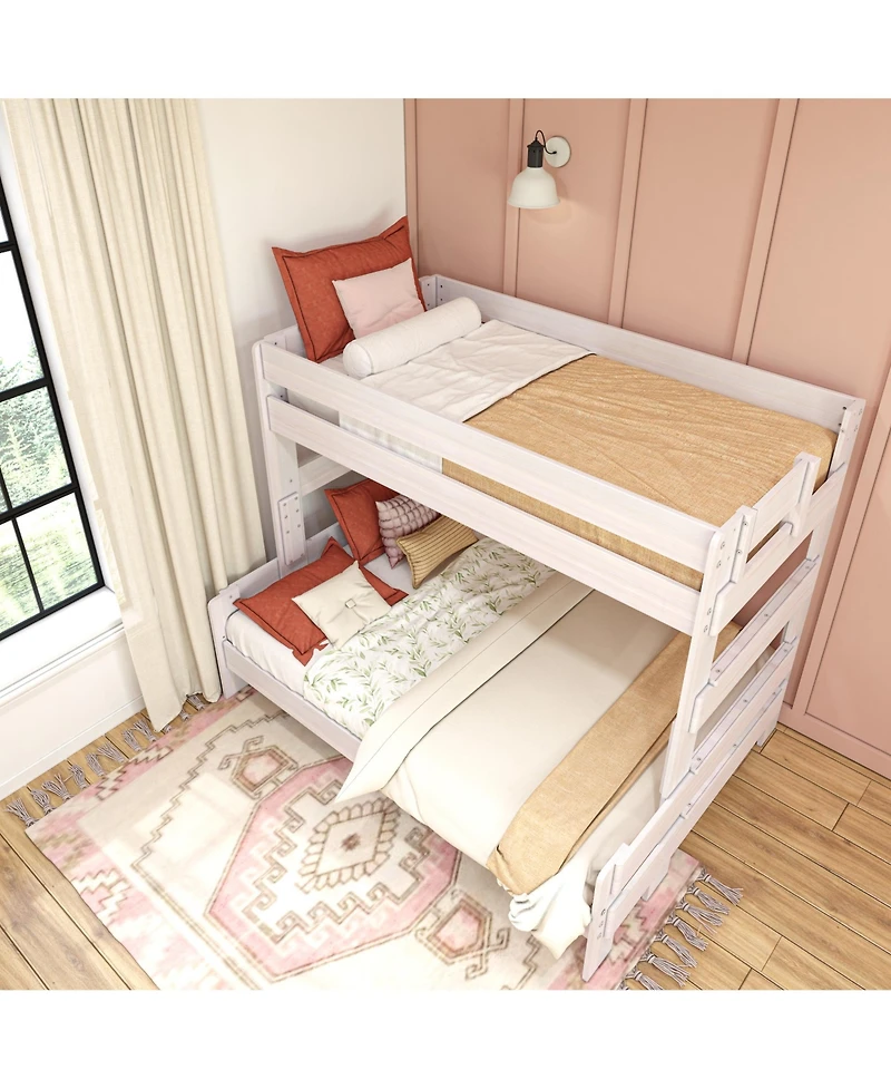 Max and Lily Bunk Bed Twin over Full Size, Modern Farmhouse Solid Wood Beds for Kids