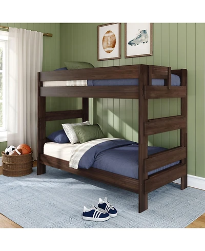 Max and Lily Twin over Bunk Bed, Farmhouse Solid Wood Beds for Kids, Driftwood