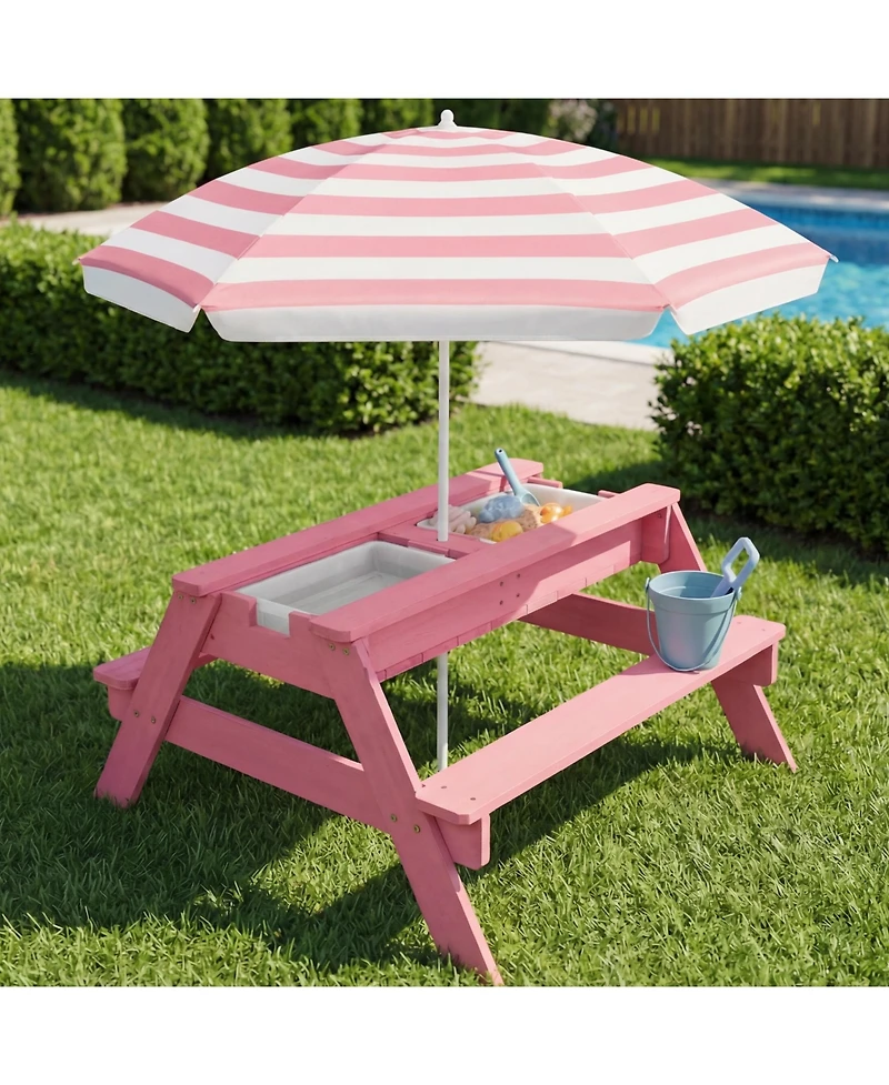Best Choice Products Kids 3-in-1 Outdoor Convertible Activity Sand & Water Picnic Table w/ Umbrella