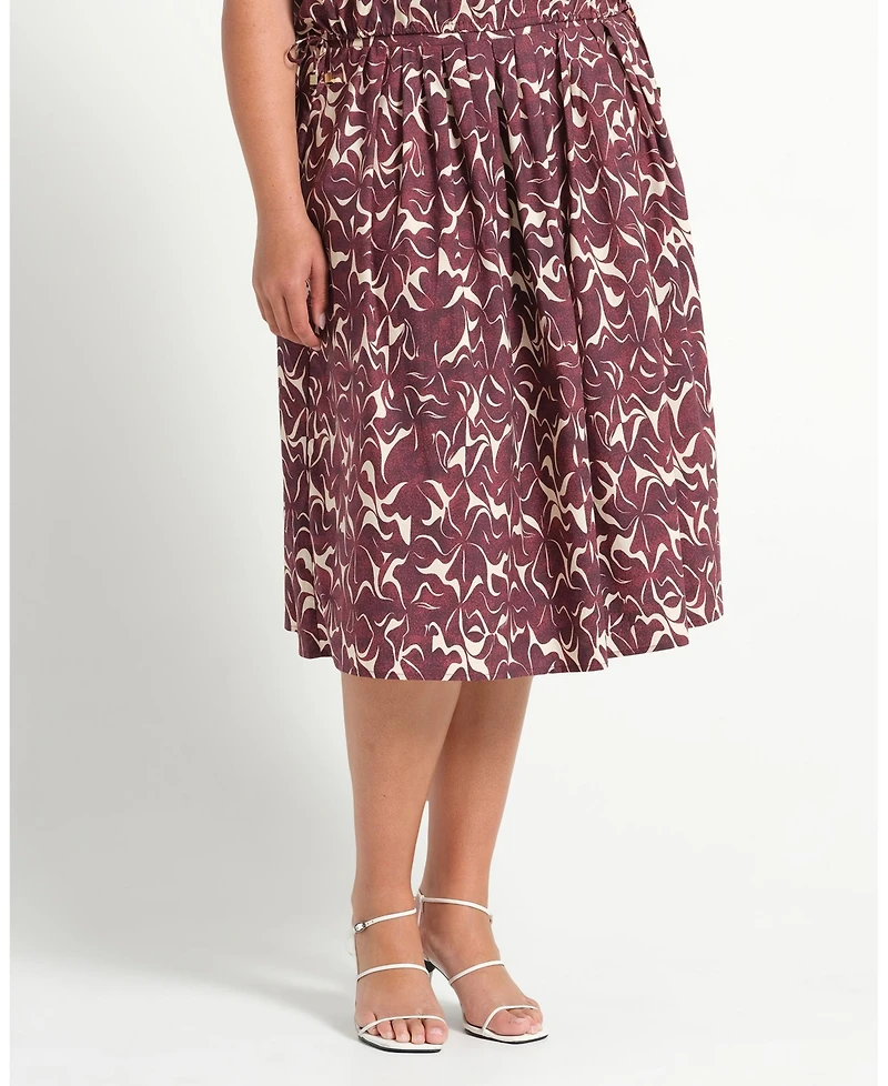 Estelle Plus Size Brinley A-line Pleated Print Midi Skirt