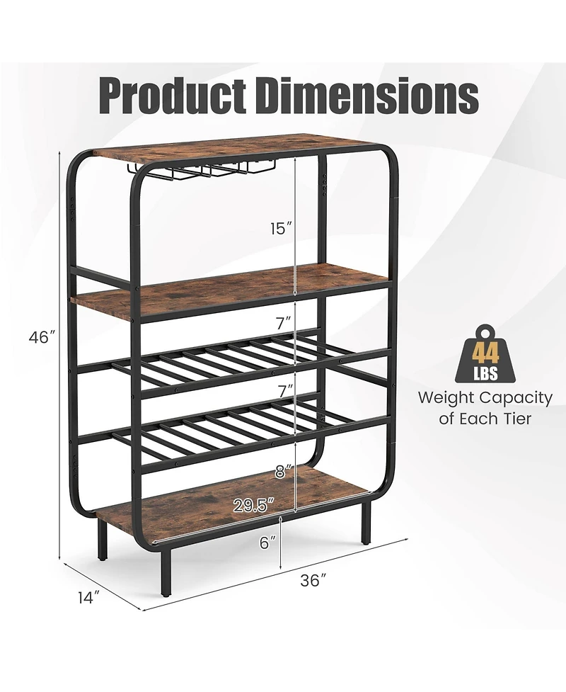 Slickblue 16 Bottle Wine Rack with 5 Tier Shelf and Glass Holder Storage