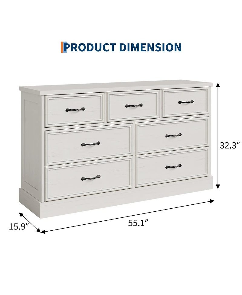 gaomon 7 Drawer Wooden Dresser, 55" Wide Chest with Large Storage for Bedroom or Living Room