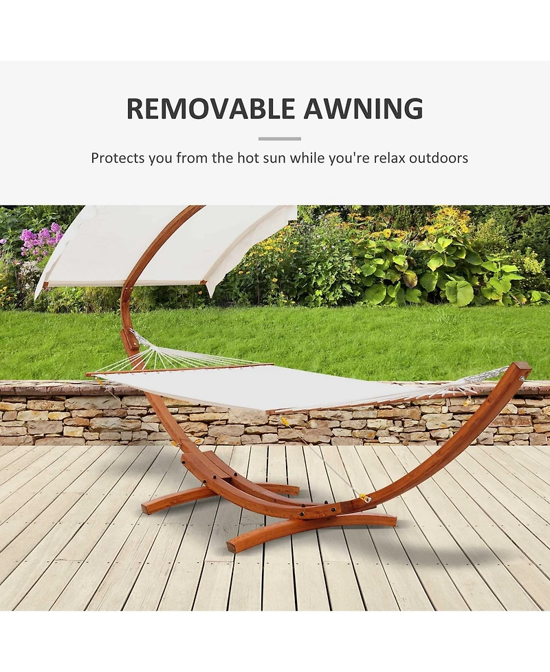 Outsunny 13FT Wooden Arc Hammock with Canopy, Outdoor Hammock Bed with Wood Arc Stand for Patio Balcony Garden Backyard, White