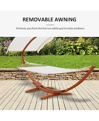 Outsunny 13FT Wooden Arc Hammock with Canopy, Outdoor Hammock Bed with Wood Arc Stand for Patio Balcony Garden Backyard, White