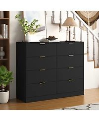 Rainsken 8 Drawer Dresser for Bedroom, Modern Tall Deep Dresser, with Gold Handle, Wood Storage Organize, Bedroom Living Room