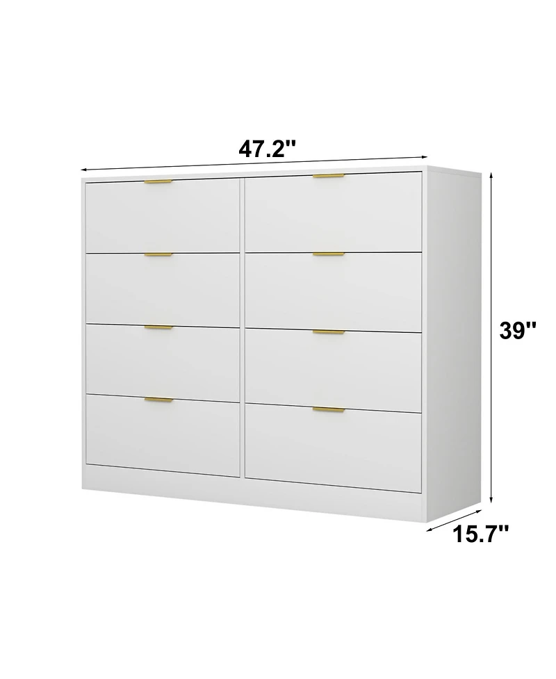 Rainsken 8 Drawer Dresser for Bedroom, Modern Tall Deep Dresser, with Gold Handle, Wood Storage Organize, Bedroom Living Room