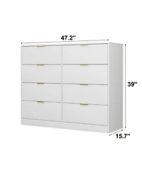 Rainsken 8 Drawer Dresser for Bedroom, Modern Tall Deep Dresser, with Gold Handle, Wood Storage Organize, Bedroom Living Room