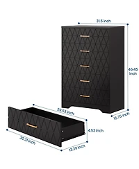 gaomon 5 Drawer Dresser for Bedroom with Gold Handles, Tall Wood Chest Storage Cabinet Organizer
