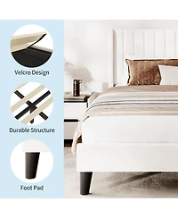 gaomon Bed Frame with Velvet Wingback Headboard, Vertical Tufting