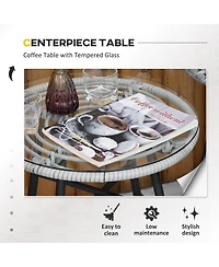 Outsunny 3 Piece Patio Set, Pe Rat Table and Chairs,