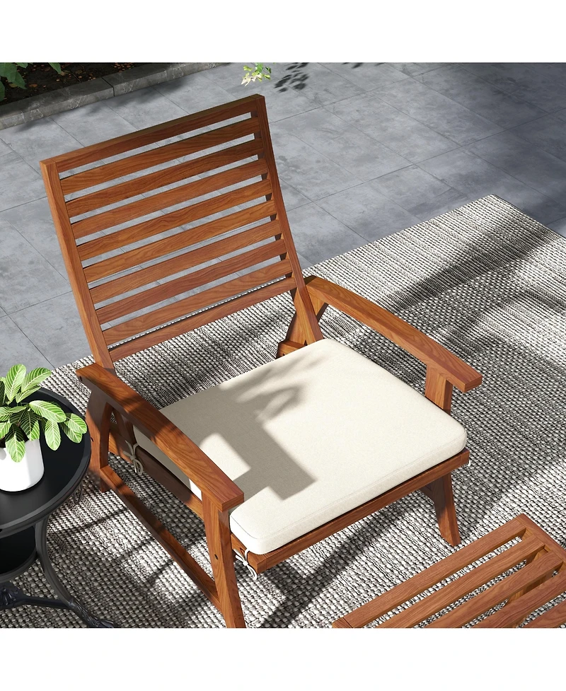 Outsunny 2 Patio Chairs w/ Ottomans & Cushions, Acacia Wood, White