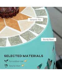 Outsunny 12" Patio Round Stool Outdoor Footstool Garden Mosaic Side Table,