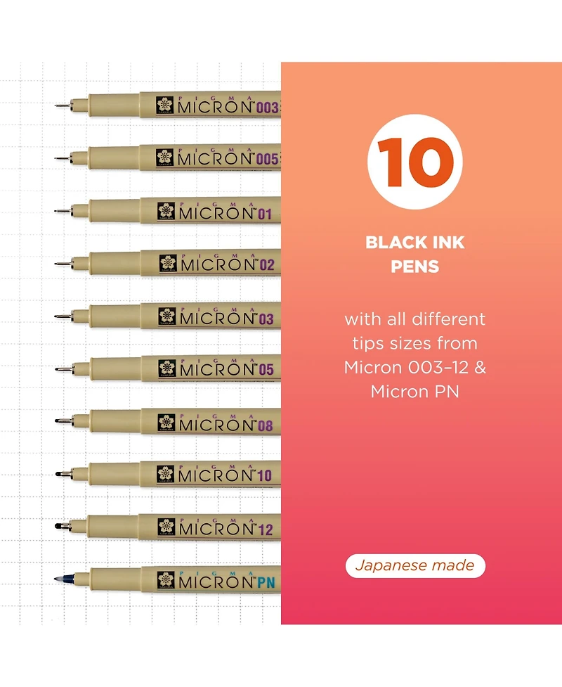 Sakura Pigma Micron Black Ink Multi-tip Set, 10 Pack
