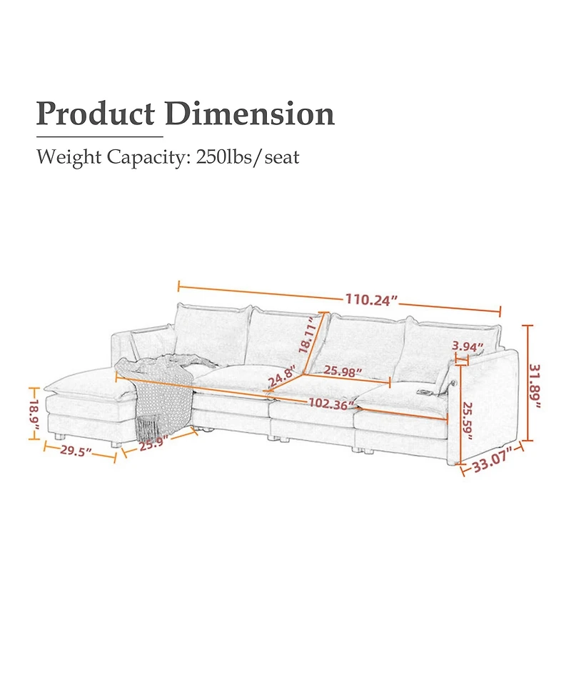 Dyhome Modular Sectional Sofa L Shaped Couch, Seat Sofa Set with Ottoman and Pillows