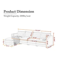 Dyhome Modular Sectional Sofa L Shaped Couch, Seat Sofa Set with Ottoman and Pillows