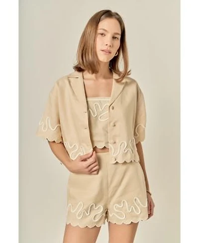 Womens Wavy Embroidered Crop Shirt Bandeau Top Shorts