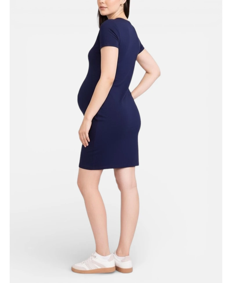 Motherhood Maternity Women's V-Neck Short Sleeve Side Ruched Bodycon Mini Dress