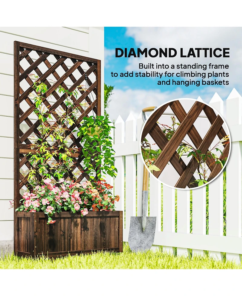 Outsunny Wooden Raised Garden Bed with Trellis and Drain Holes,