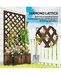 Outsunny Wooden Raised Garden Bed with Trellis and Drain Holes,