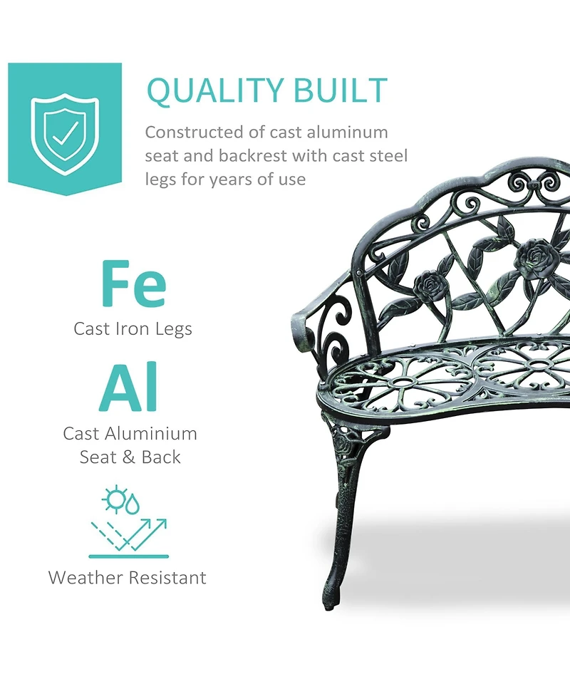 Outsunny 40" Antique Style Patio Porch Garden Bench Cast Aluminum Outdoor Chair Rose