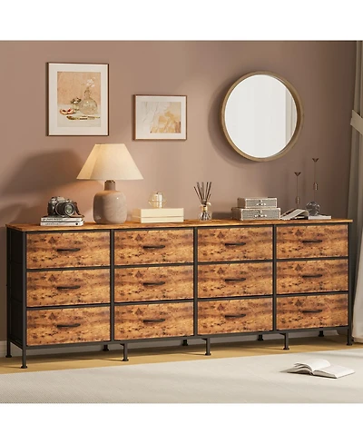 gaomon Tv Stand with 12 Fabric Drawers, Wide Storage Dresser Entertainment Center for Up to 80" Tv