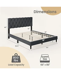 Slickblue Platform Bed Frame with Upholstered Tufted Headboard and Slats