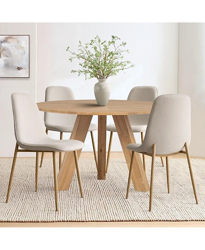 Maison Boucle Linen Upholstered Kitchen and Dining Chairs Set of 4, Wood-Look Legs