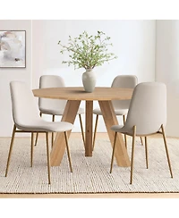 Maison Boucle Linen Upholstered Kitchen and Dining Chairs Set of 4, Wood-Look Legs