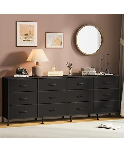 gaomon Tv Stand with 12 Fabric Drawers, Wide Storage Dresser Entertainment Center for Up to 80"