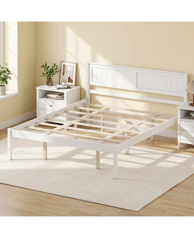 Slickblue Wooden Platform Bed Frame with Headboard and Slat Support