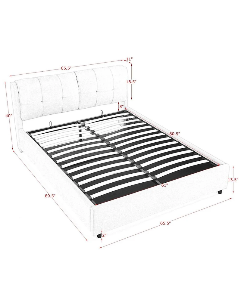 Rainsken Upholstered Platform Bed Frame with Under Bed Storage and Dual Hydraulic System for Kids Teens and Adults