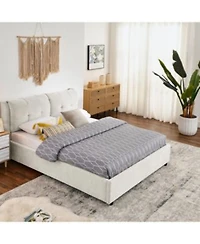 Rainsken Queen Size Upholstered Platform Bed Frame With Under Bed Storage Dual Hydraulic System Chenille Fabric For Kids Teens Adults