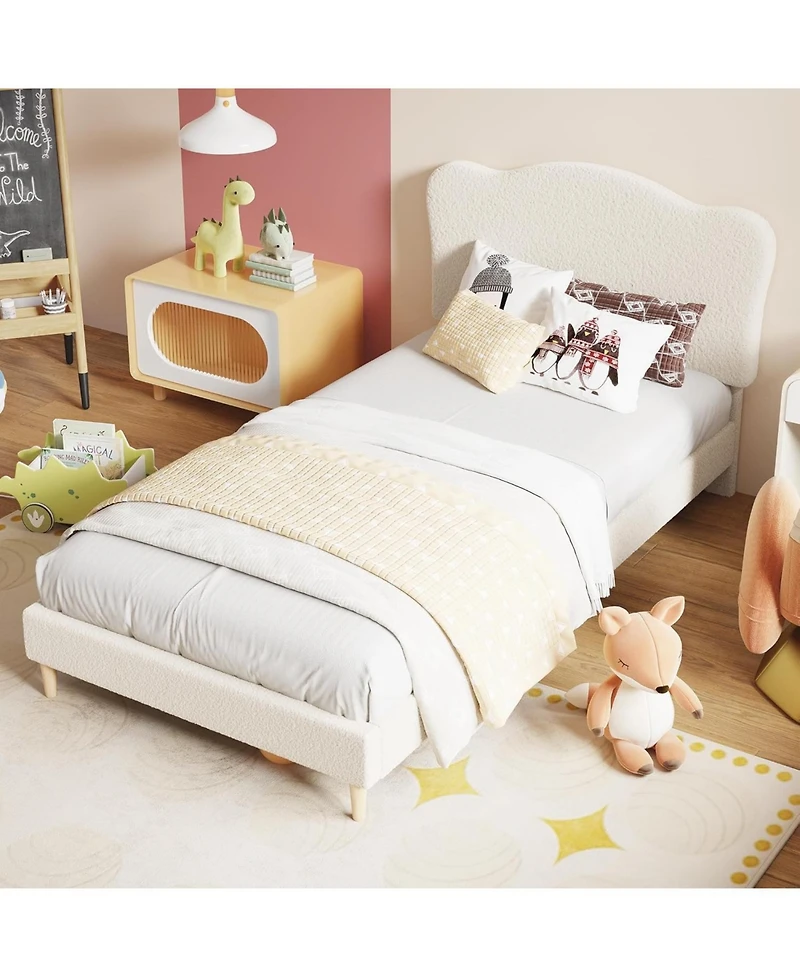 gaomon Full Bed Frame for Kids, Upholstered Platform Bed with Boucle Headboard for Girls, Cute Velvet Twin Bed, No Box Spring Needed, Easy Assembly
