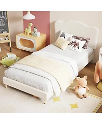 gaomon Full Bed Frame for Kids, Upholstered Platform Bed with Boucle Headboard for Girls, Cute Velvet Twin Bed, No Box Spring Needed, Easy Assembly