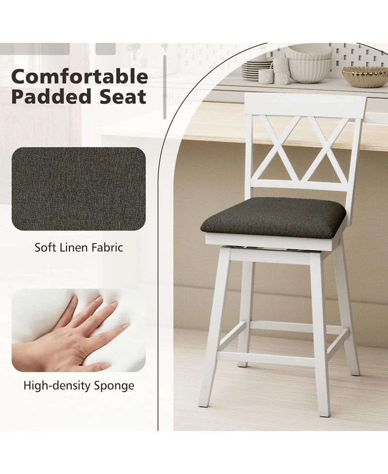 Slickblue Set of 2 Swivel Counter Height Bar Stools with Upholstered Cushion and Support