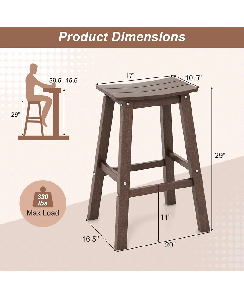 Slickblue Set of 2 Hdpe Outdoor Bar Stools, Armless Saddle Seat Patio Counter Height Chairs