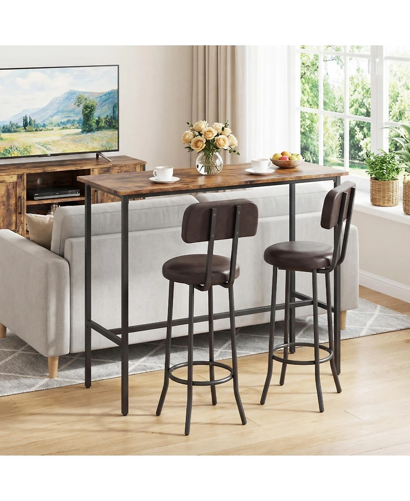 Gymax Industrial Bar Table Set Space-Saving Pub Table and Stools Set for Dining Room