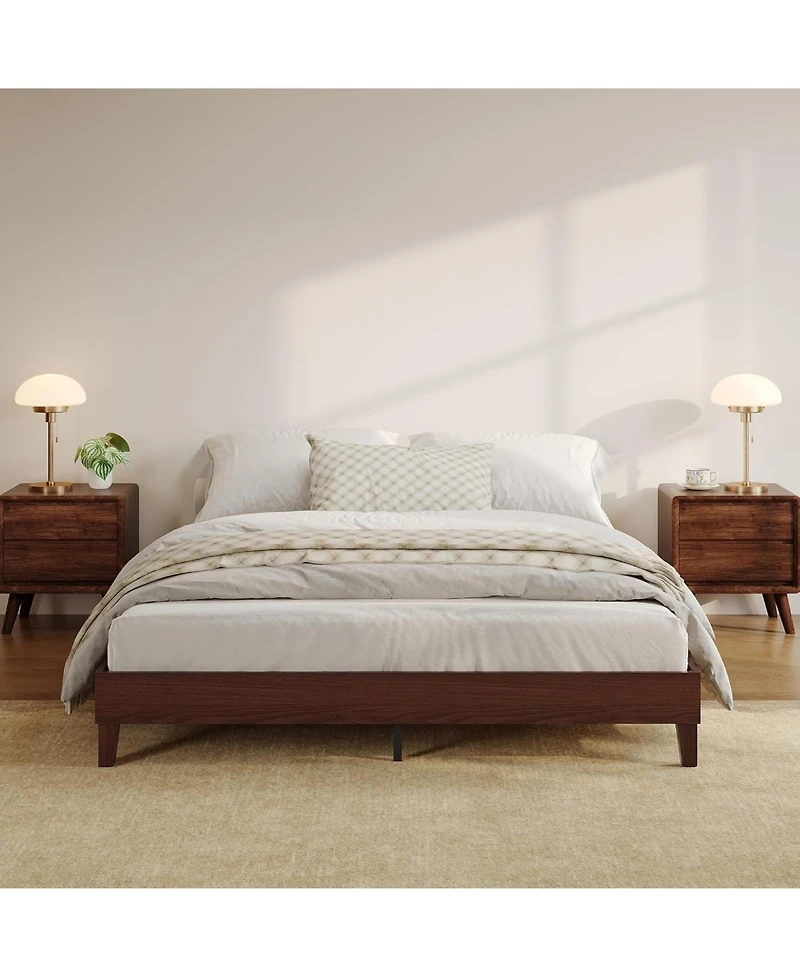 gaomon Full Size Bed Frame,9 Inch Sturdy Wood Platform Bed Without Headboard,Wooden Bed Frame with Strong Wood Slats Support,No Box Spring Neededd