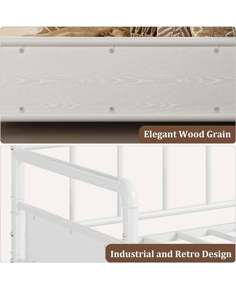 gaomon Twin Daybed with Classic Headboard, Metal Twin Bed Frame, Heavy Duty Steel Slats Support, Sofa Bed Frame for Living Room, Guest Room