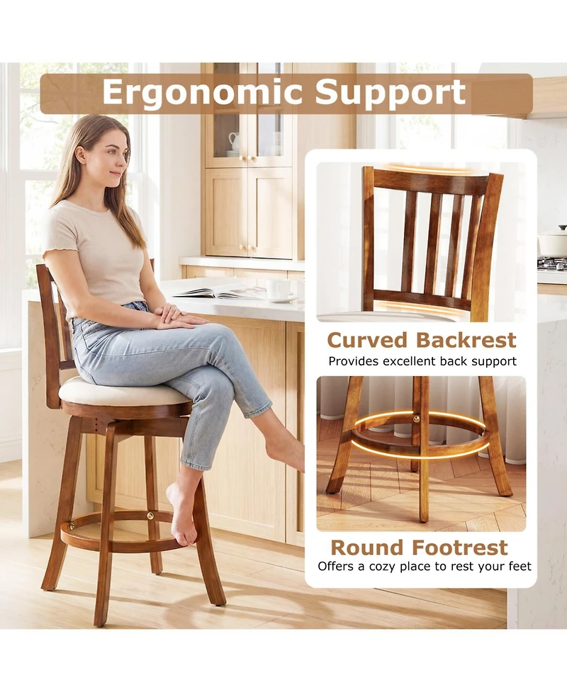 Slickblue Set of 2 Swivel Counter Chairs with Backrest and Cushioned Seat