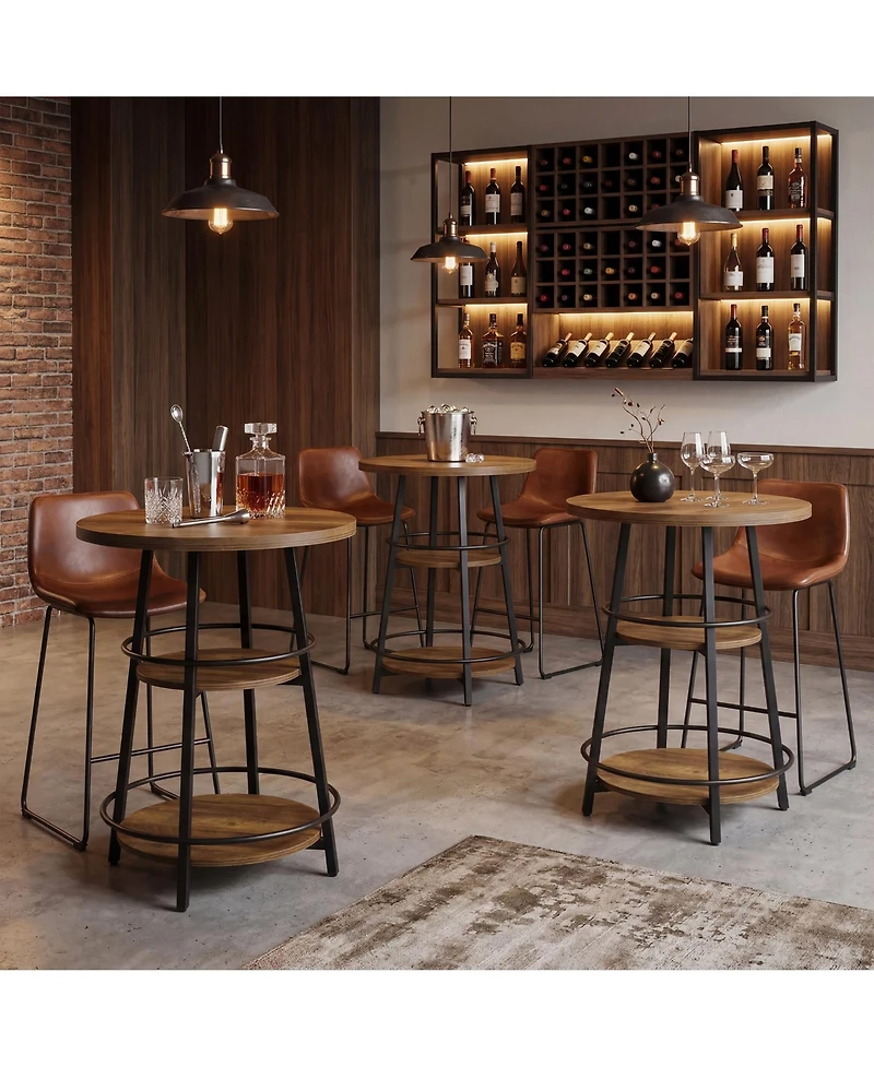 Tribesigns 31.5" Round Bar Table with Storage Shelf, 2-Tier Pub Table for Kitchen, Dining Area, Living Room
