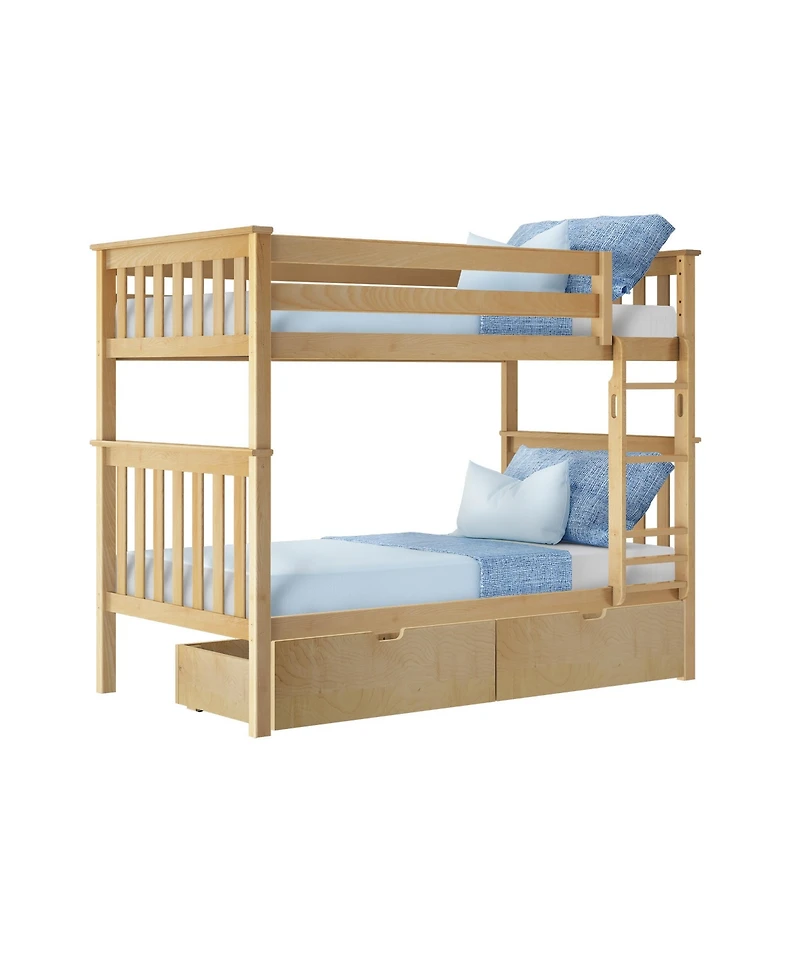 Max and Lily Solid Wood Twin over Bunk Bed for Kids with Underbed Storage Drawers