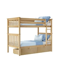 Max and Lily Solid Wood Twin over Bunk Bed for Kids with Underbed Storage Drawers